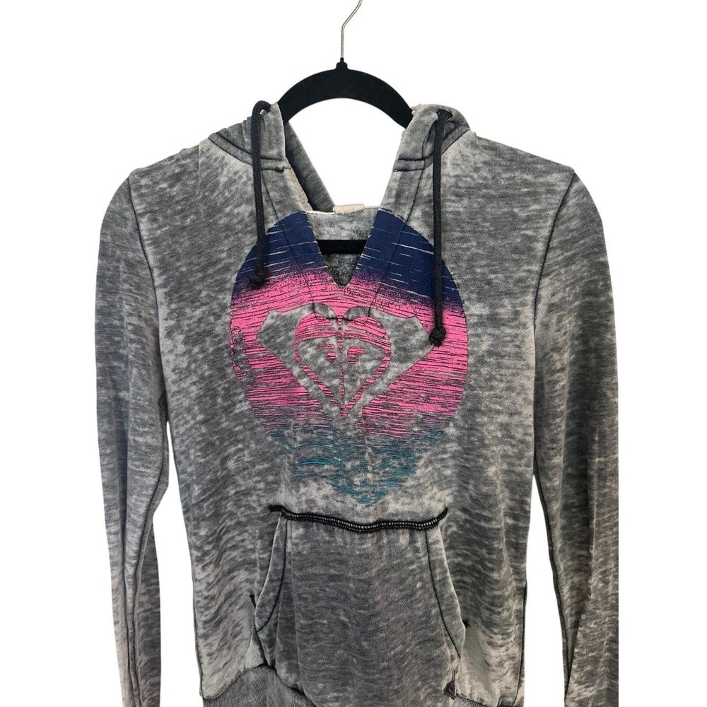 Roxy‎ Gray Burnout Sunset Heart Logo Hoodie Split Neck Sweatshirt Small